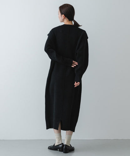 肩褶設計 針織 連衣裙