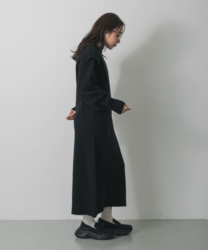 肩褶設計 針織 連衣裙