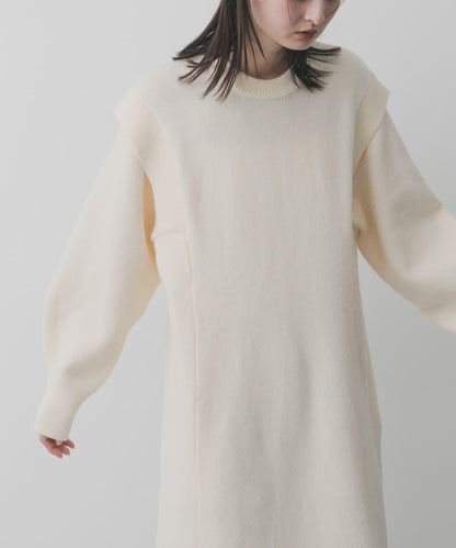 肩褶設計 針織 連衣裙