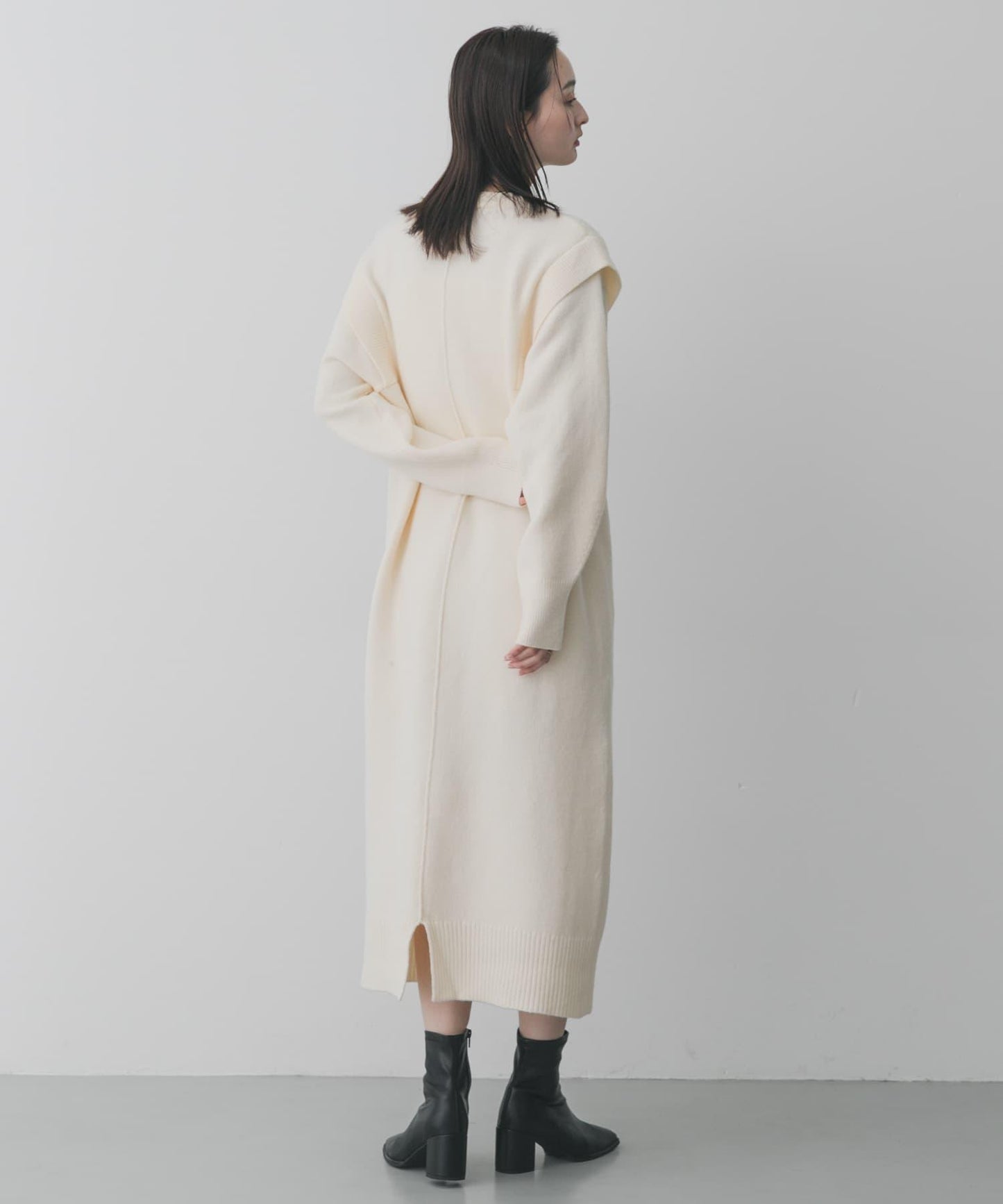 肩褶設計 針織 連衣裙