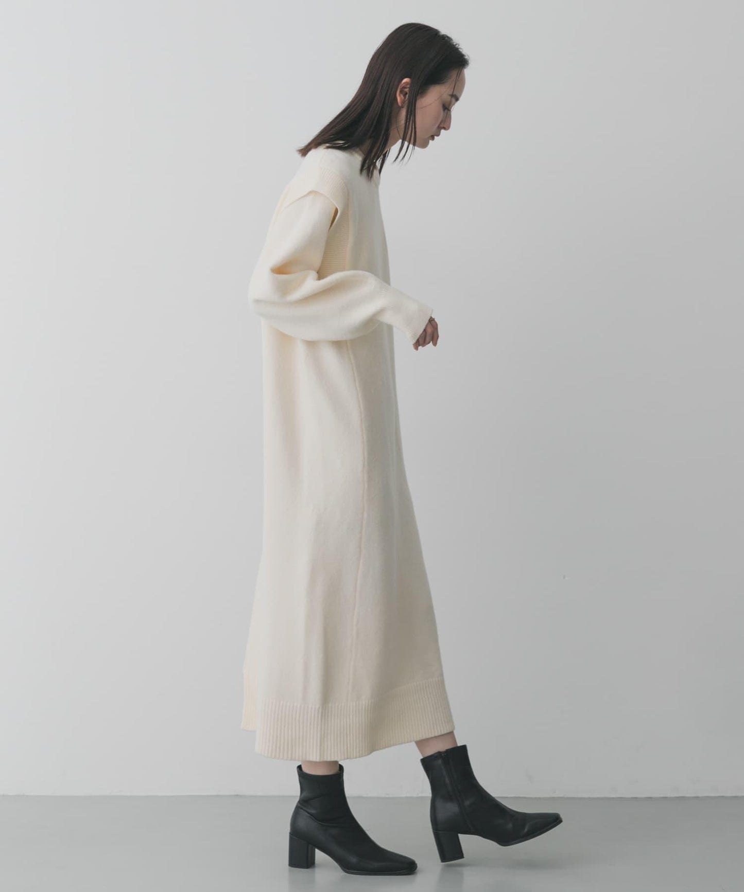 肩褶設計 針織 連衣裙