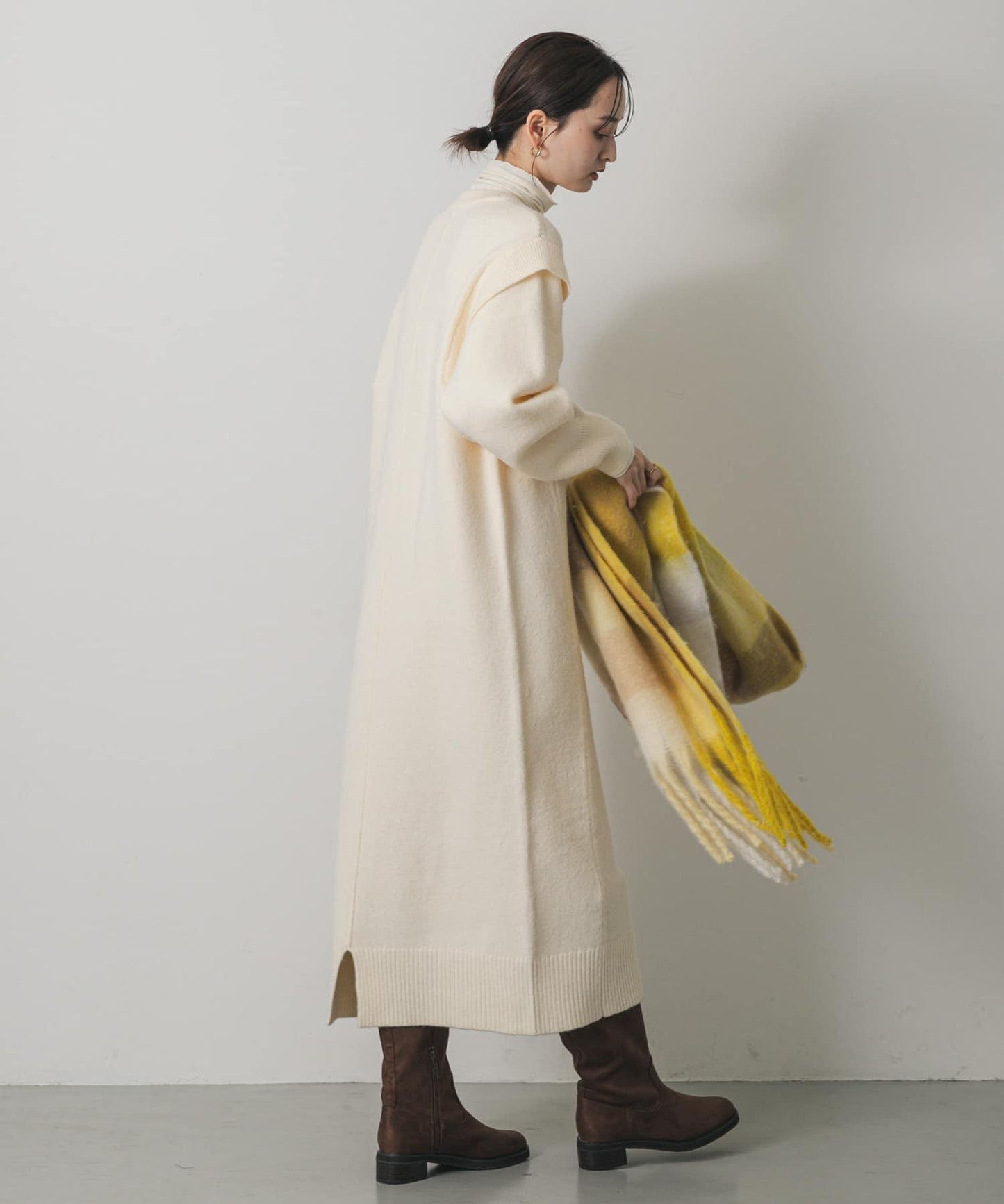 肩褶設計 針織 連衣裙