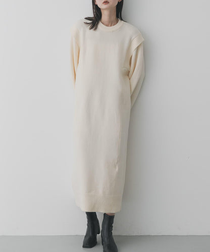 肩褶設計 針織 連衣裙