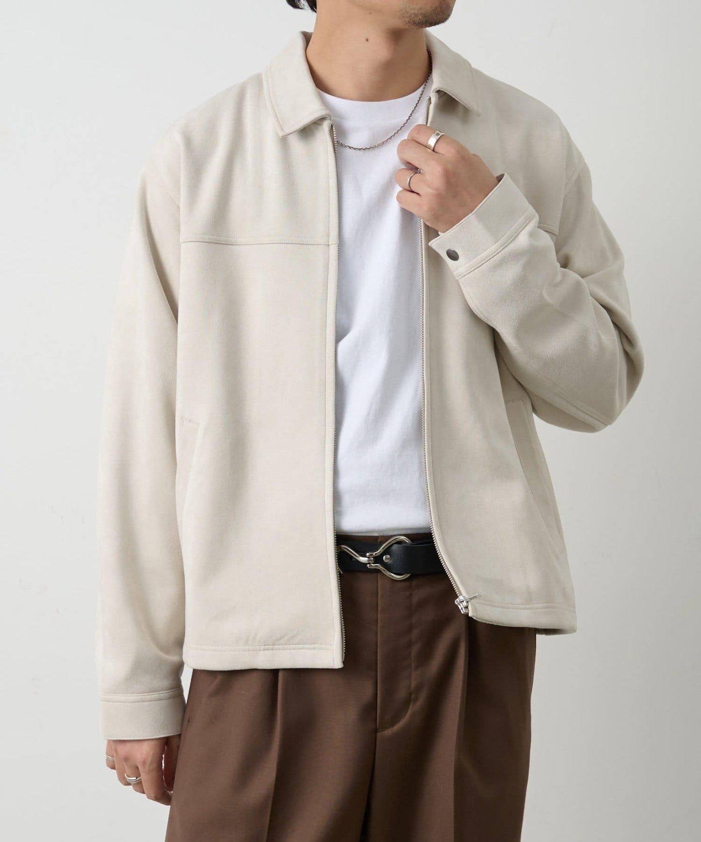 可成套搭配 合成麂皮 拉鍊襯衫夾克