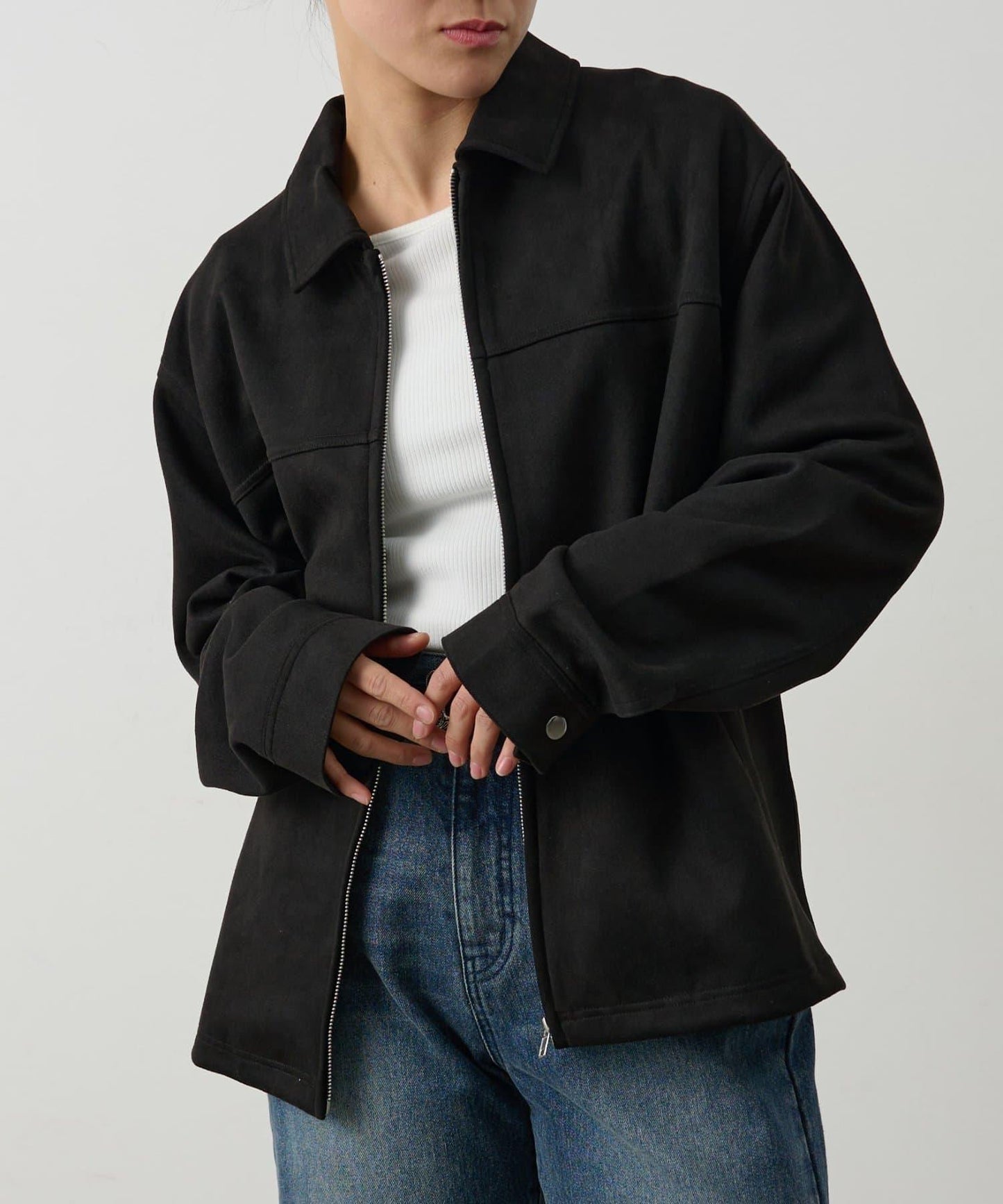 可成套搭配 合成麂皮 拉鍊襯衫夾克