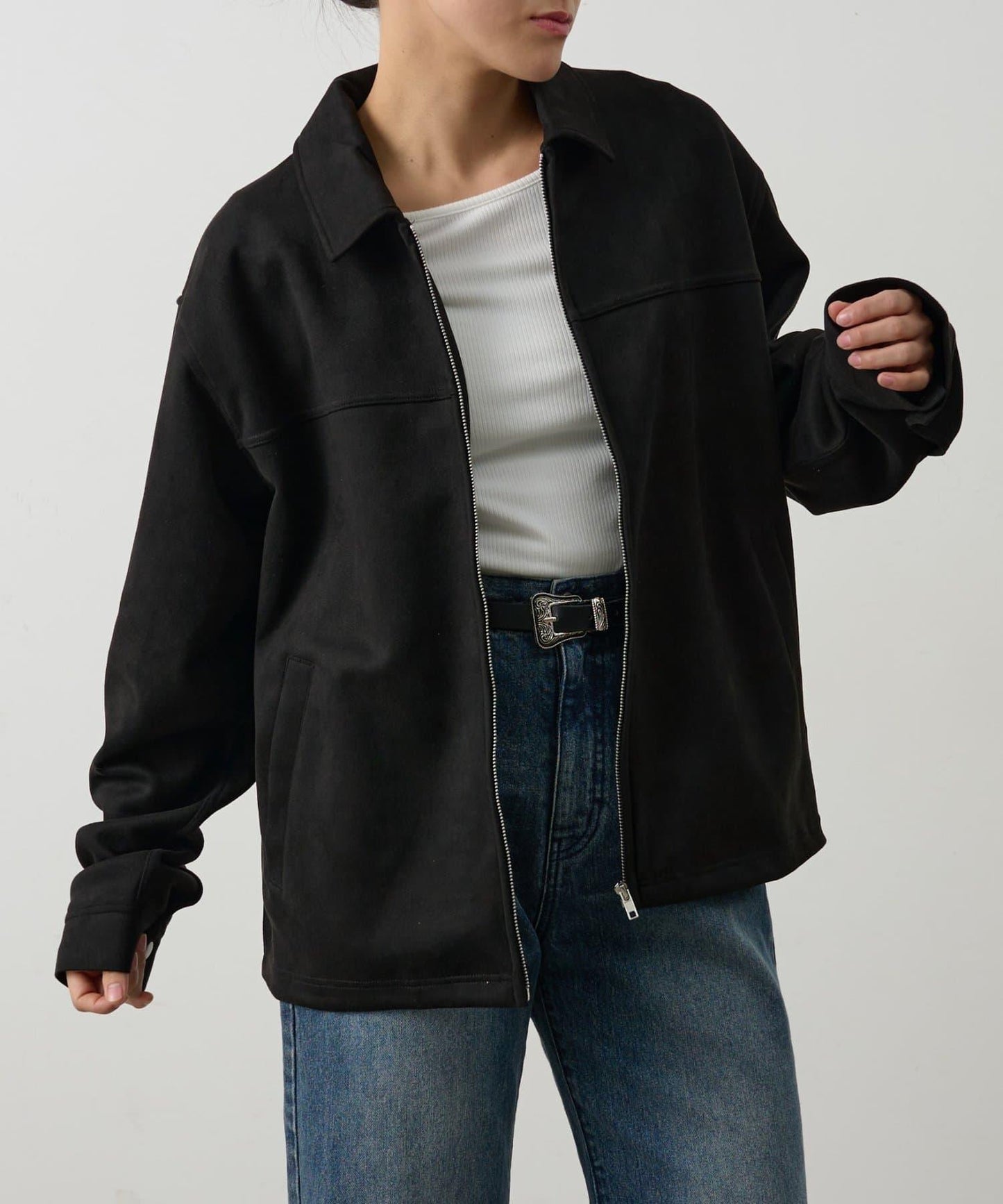 可成套搭配 合成麂皮 拉鍊襯衫夾克