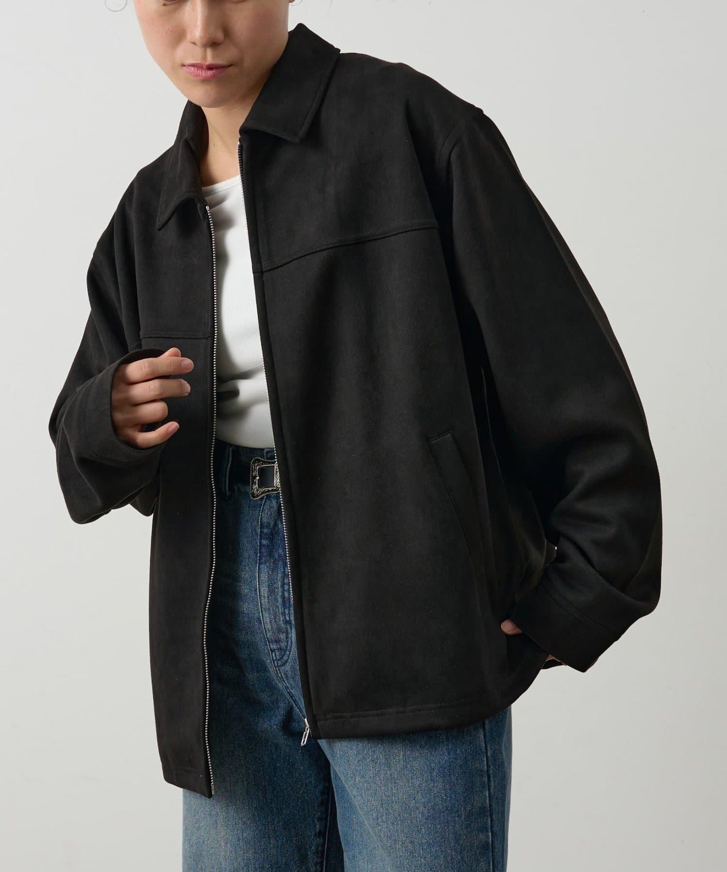 可成套搭配 合成麂皮 拉鍊襯衫夾克