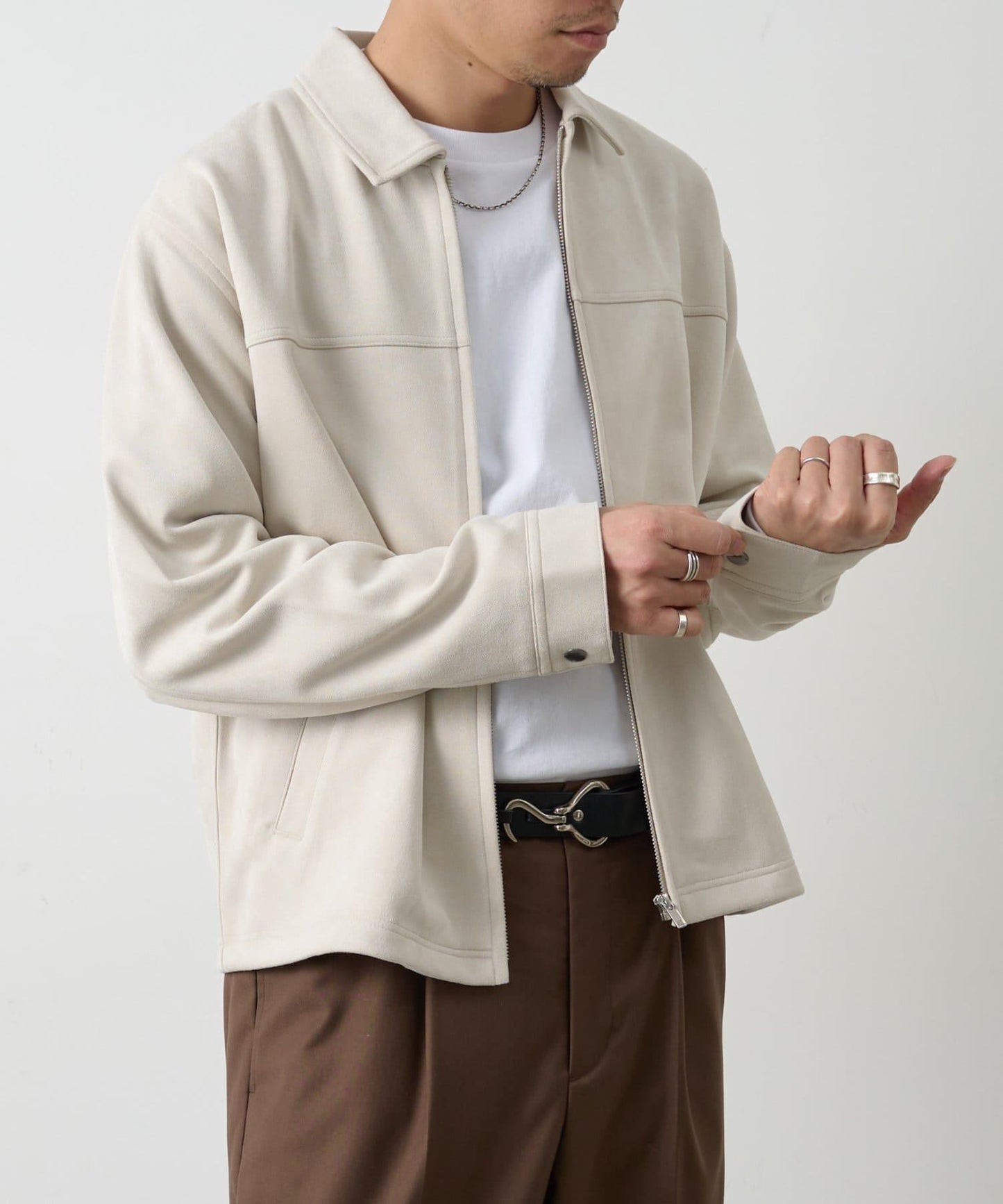 可成套搭配 合成麂皮 拉鍊襯衫夾克