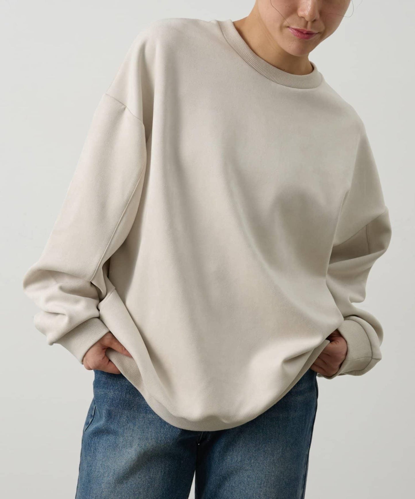 可成套搭配 合成麂皮 圓領 上衣