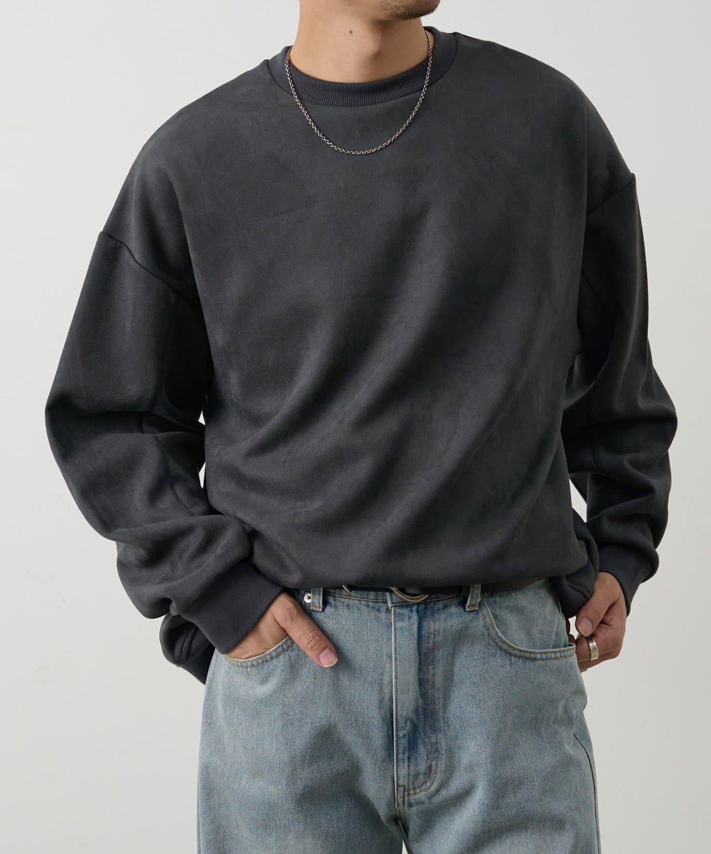 可成套搭配 合成麂皮 圓領 上衣