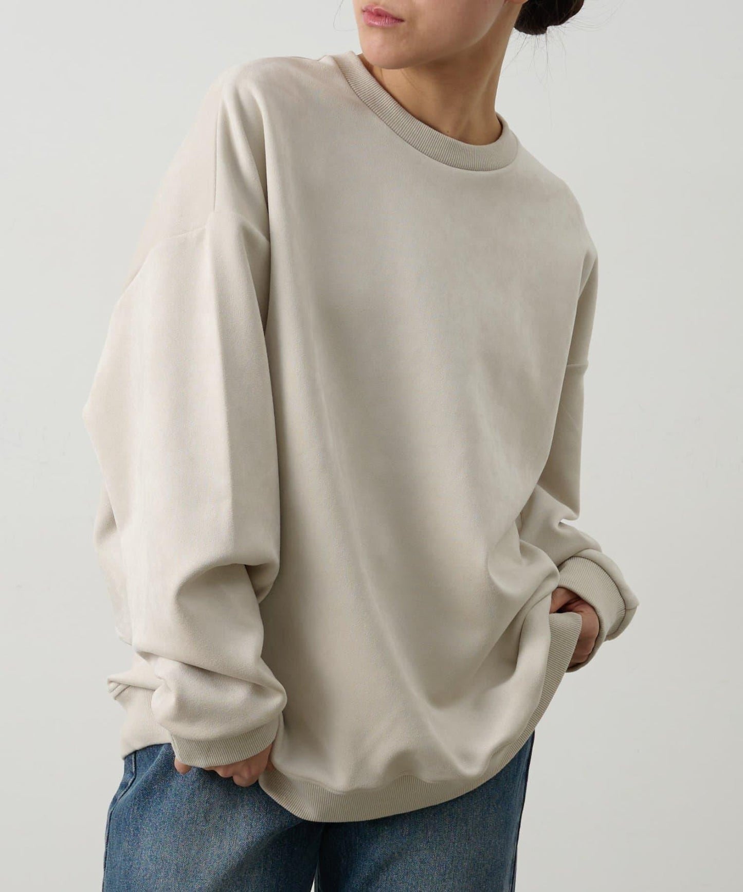 可成套搭配 合成麂皮 圓領 上衣