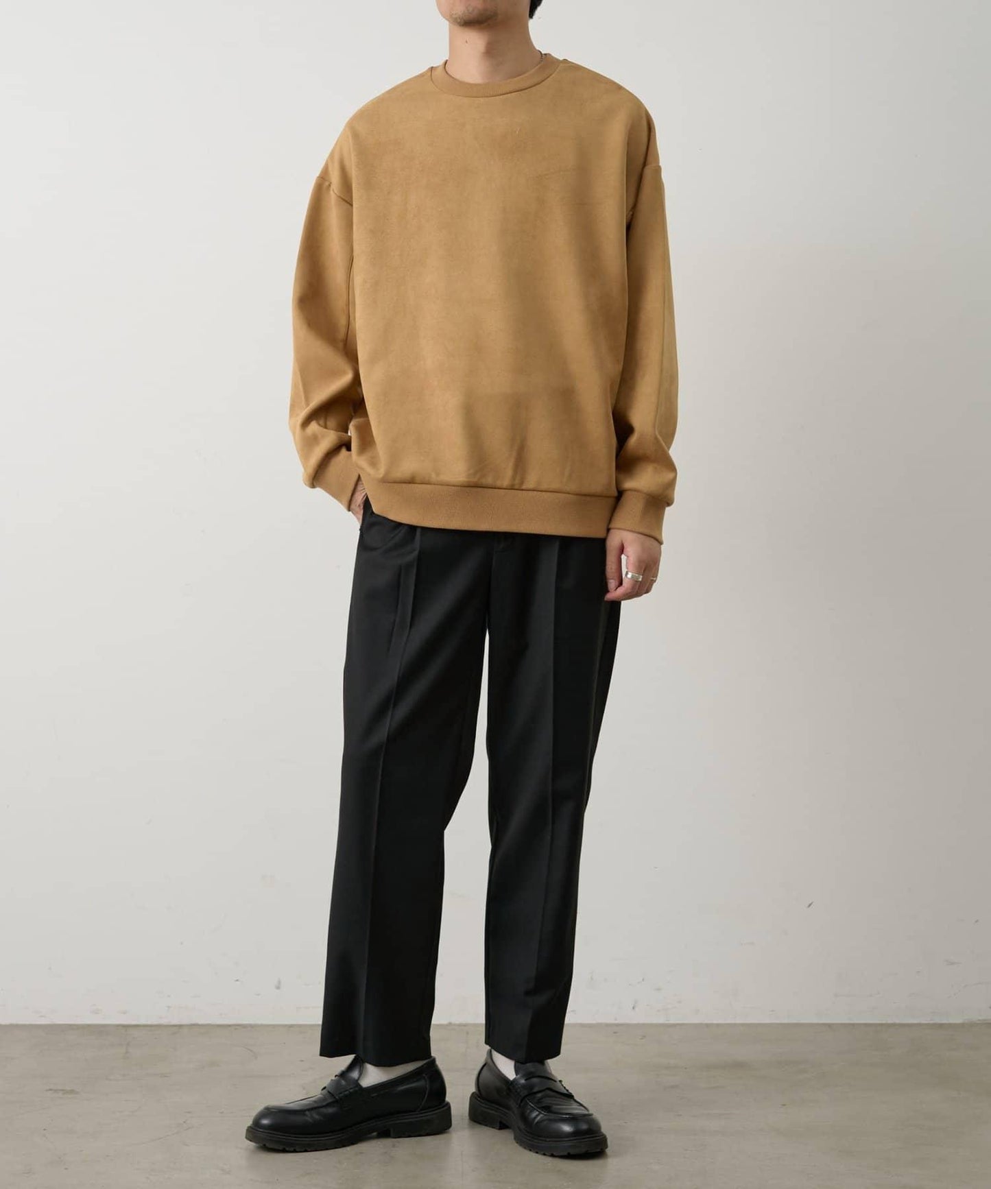 可成套搭配 合成麂皮 圓領 上衣