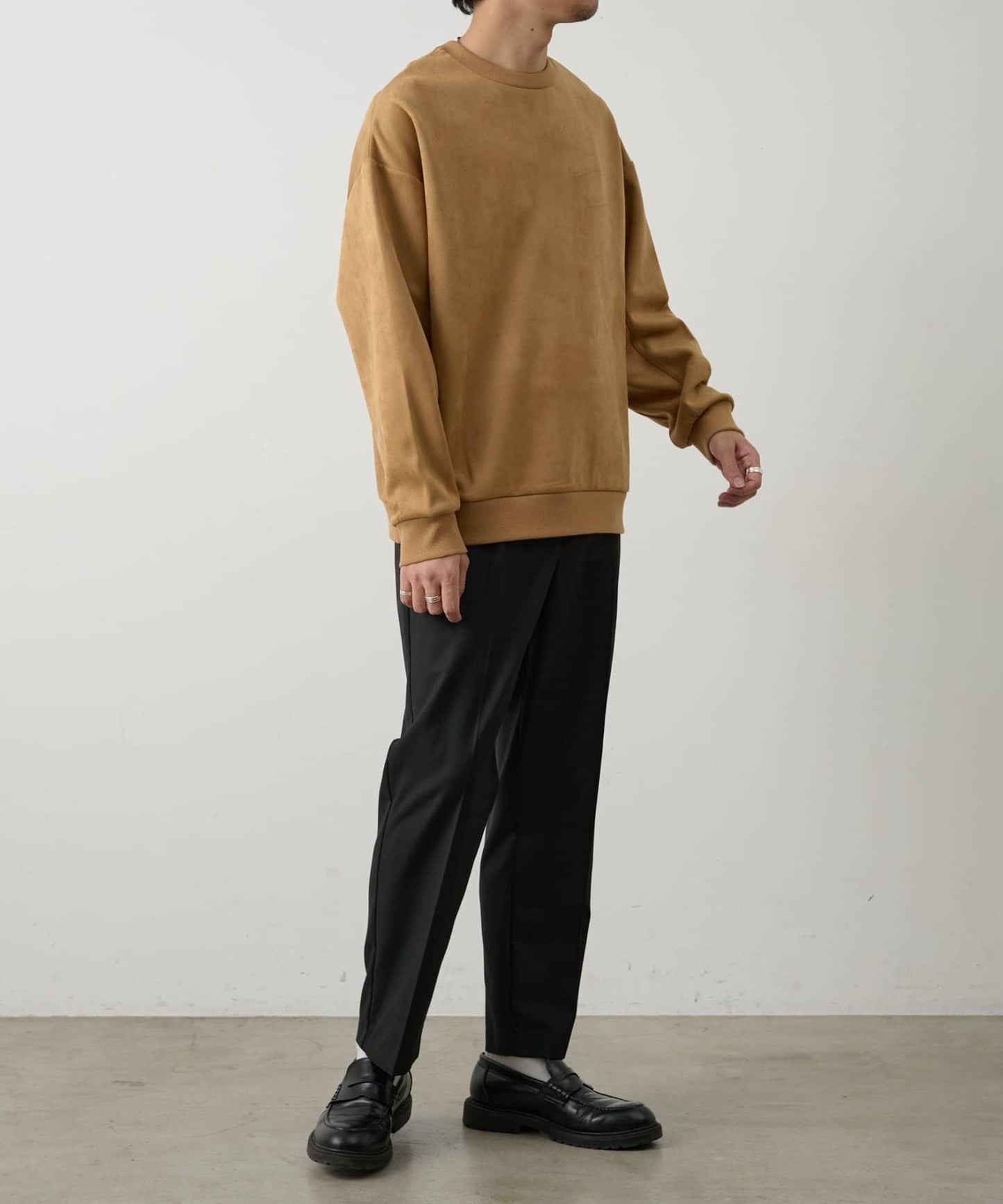 可成套搭配 合成麂皮 圓領 上衣