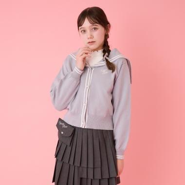 水手領針織開衫＋高領T恤套裝