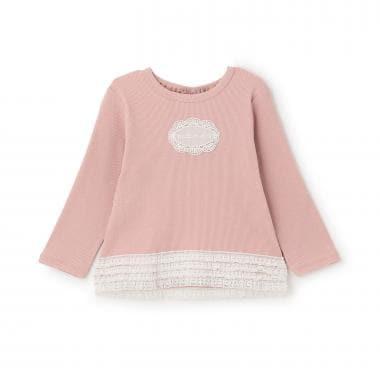 有機材質 蕾絲荷葉邊 長袖T恤