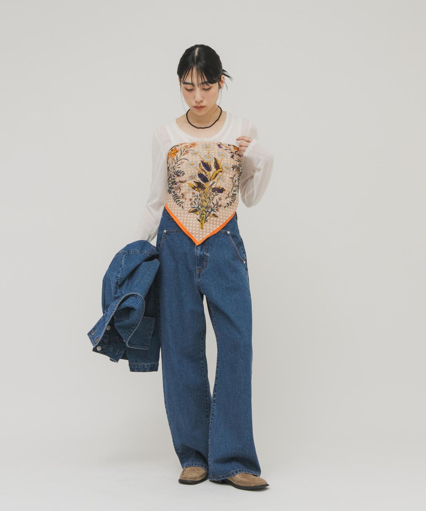 復古花卉圖案絲巾