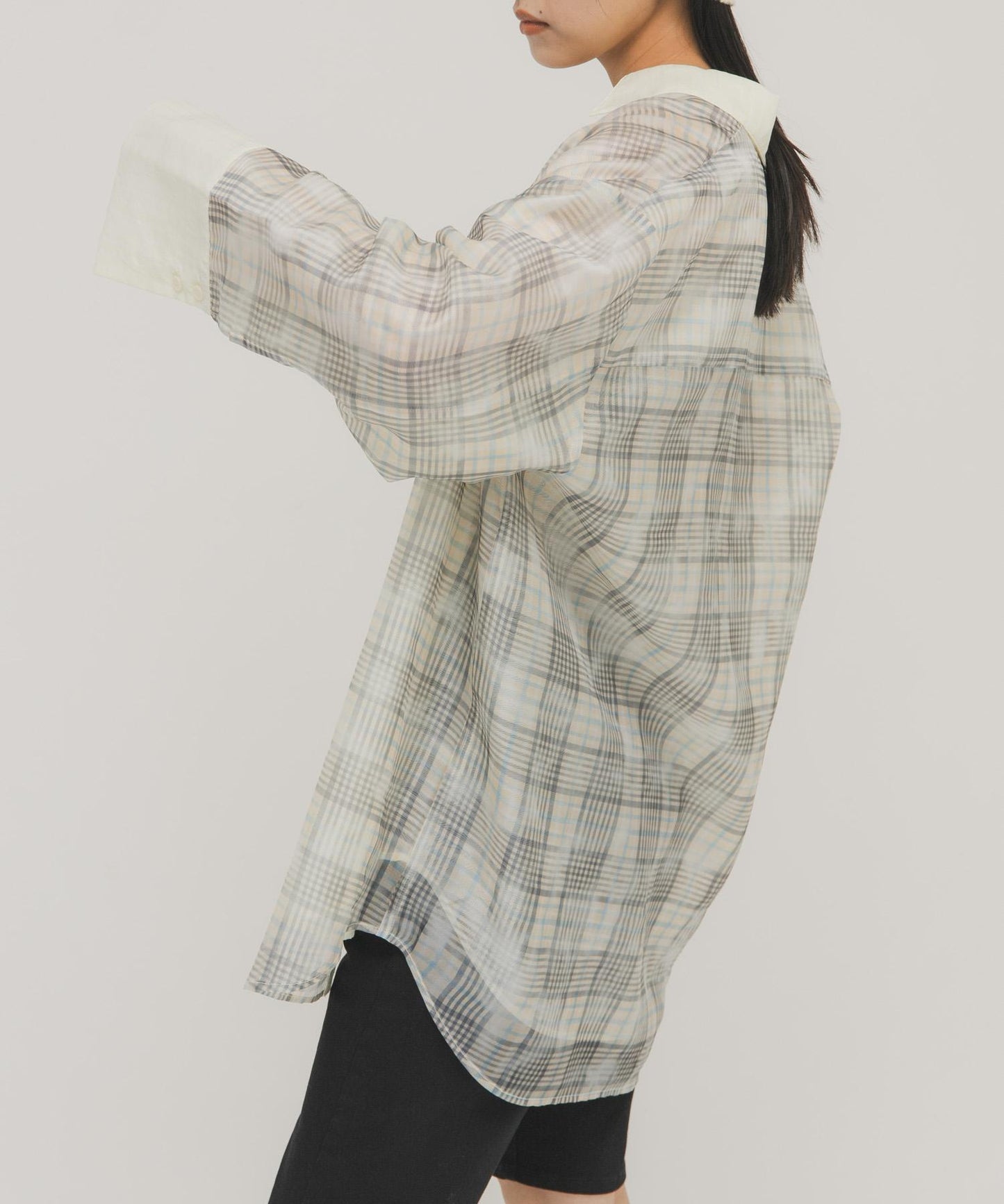 輕透格紋層疊設計襯衫