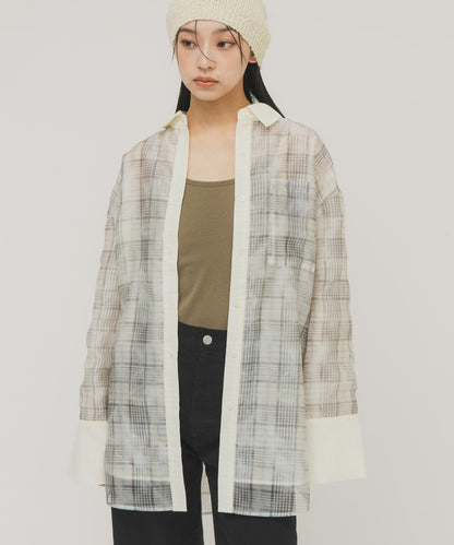 輕透格紋層疊設計襯衫