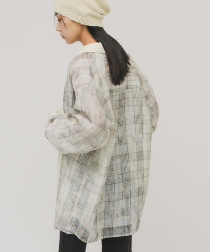 輕透格紋層疊設計襯衫