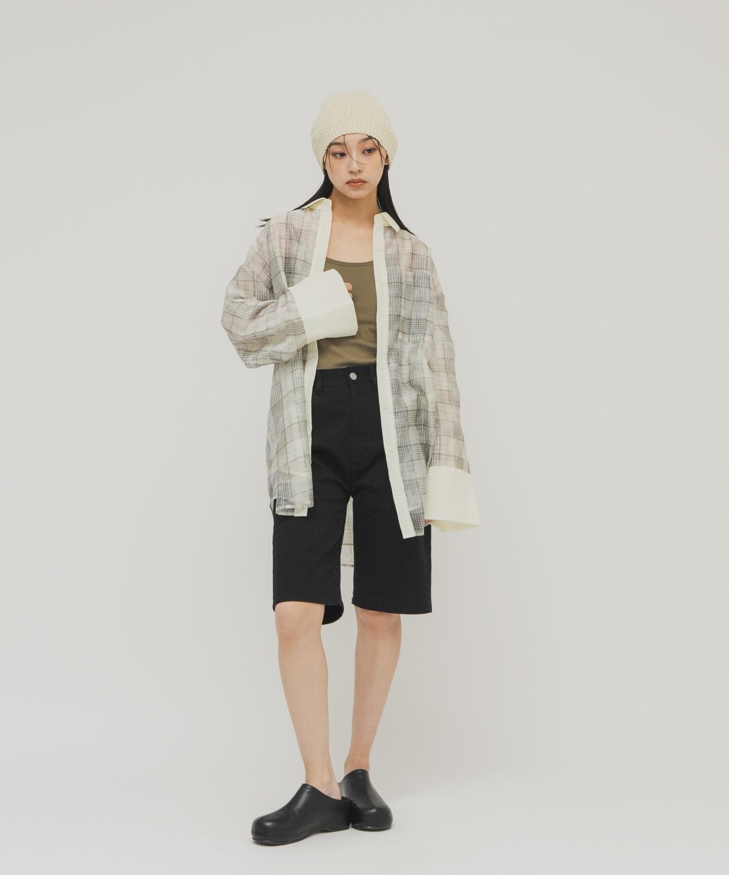 輕透格紋層疊設計襯衫