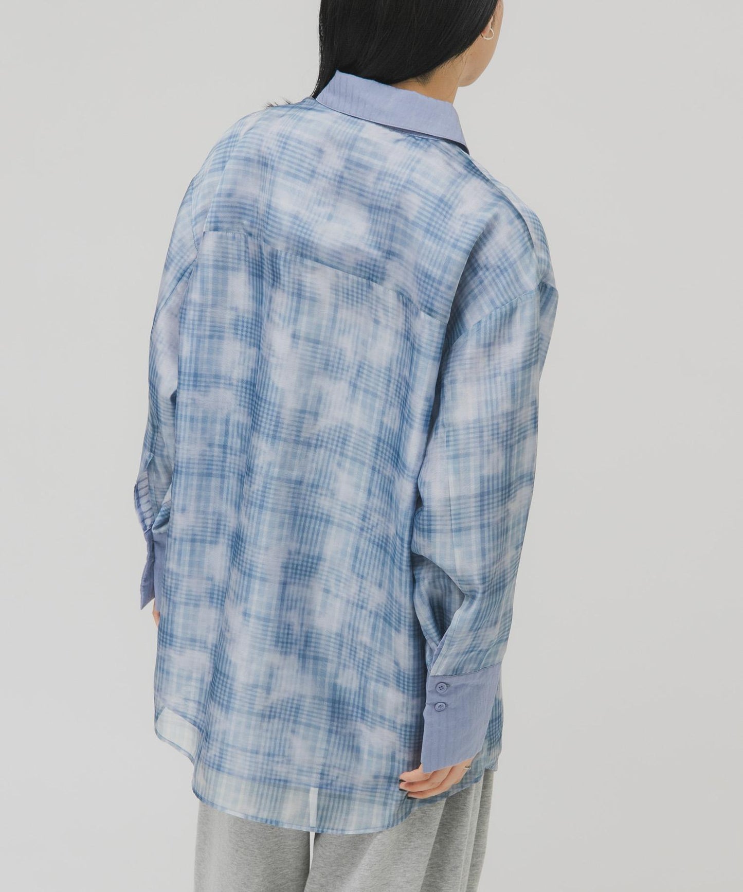 輕透格紋層疊設計襯衫