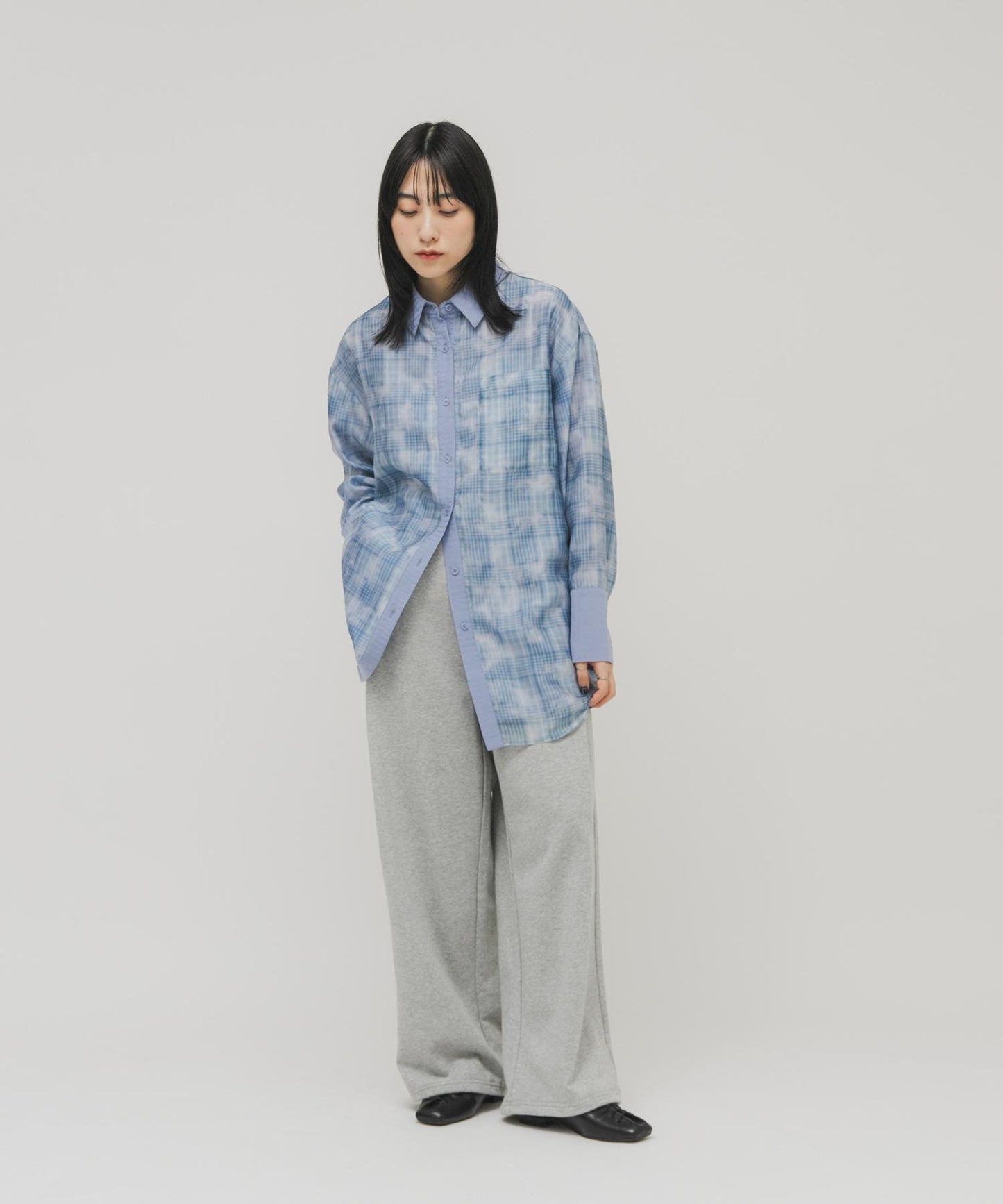 輕透格紋層疊設計襯衫