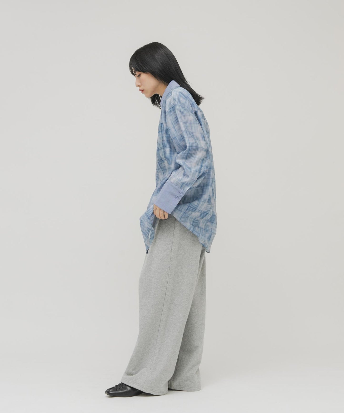 輕透格紋層疊設計襯衫