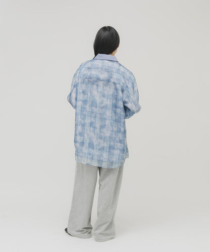 輕透格紋層疊設計襯衫