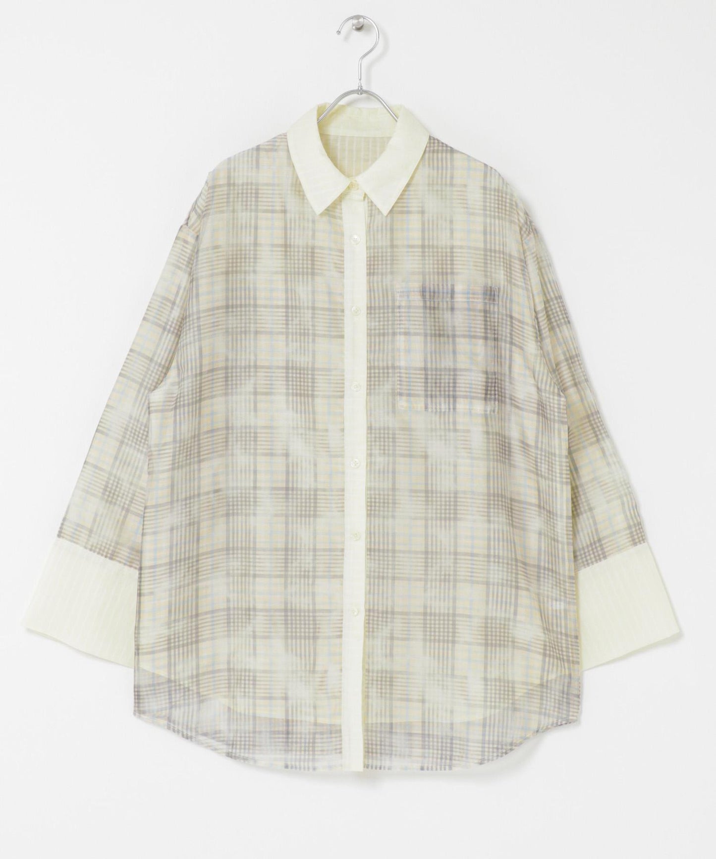 輕透格紋層疊設計襯衫