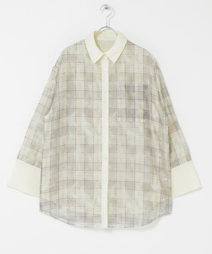 輕透格紋層疊設計襯衫