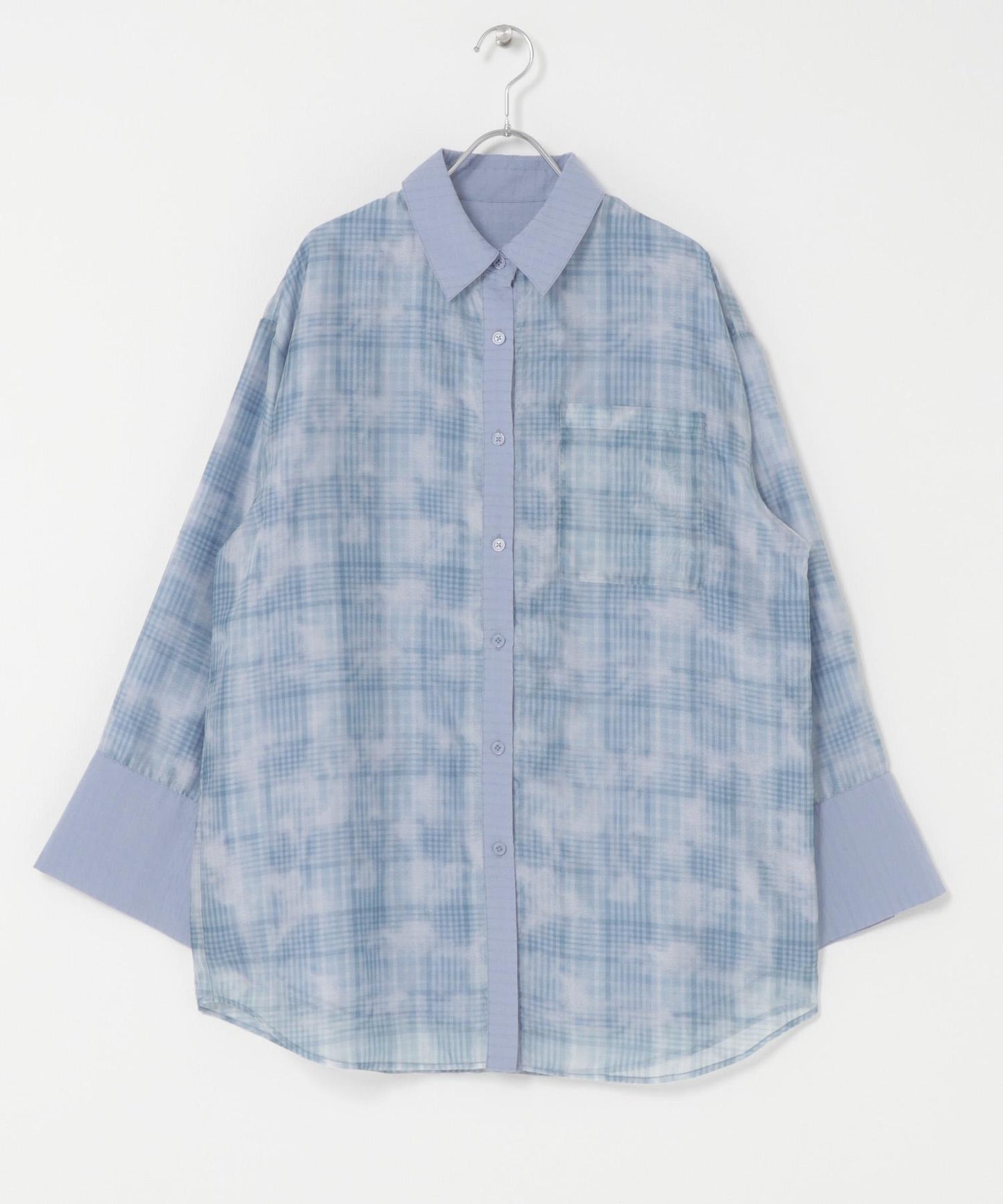 輕透格紋層疊設計襯衫