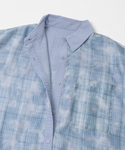 輕透格紋層疊設計襯衫