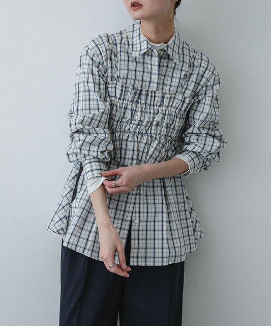 抽褶束胸套裝襯衫