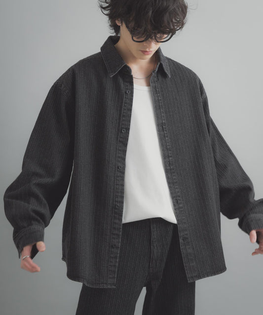 提花牛仔 常規領 襯衫