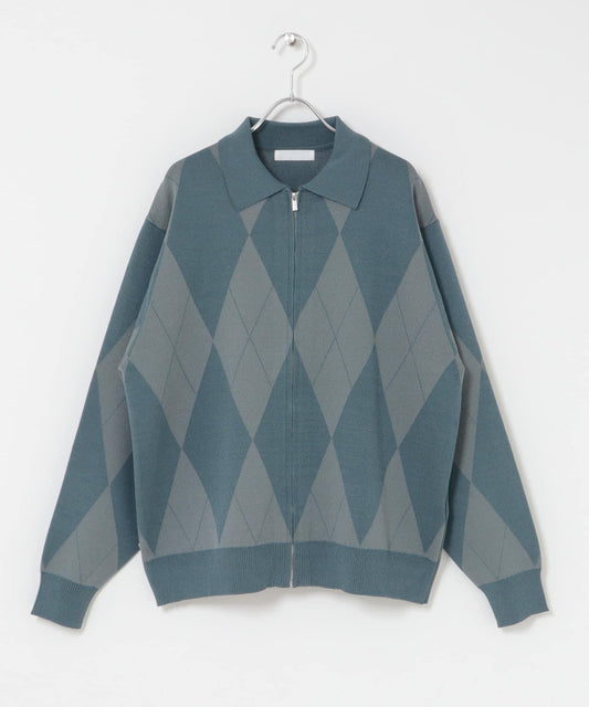 可機洗 菱形格 拉鍊 針織開衫