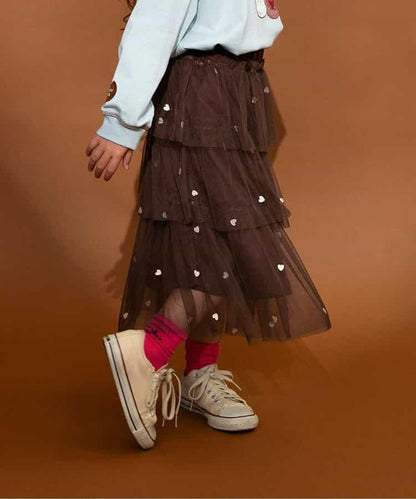 ハート総柄刺繍チュールスカート