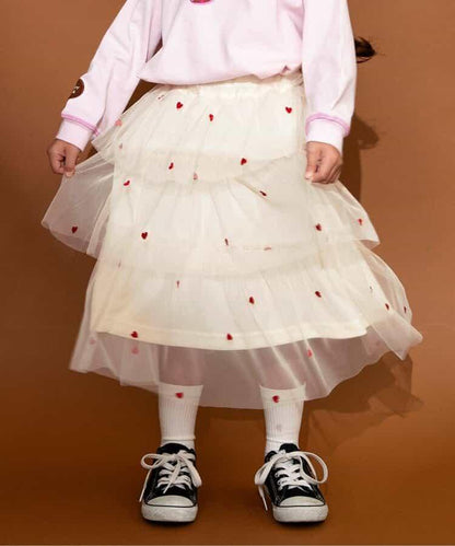 ハート総柄刺繍チュールスカート