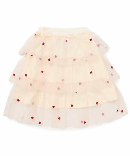 ハート総柄刺繍チュールスカート