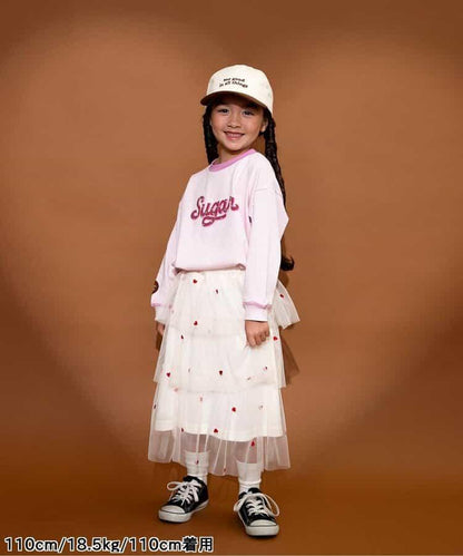 ハート総柄刺繍チュールスカート