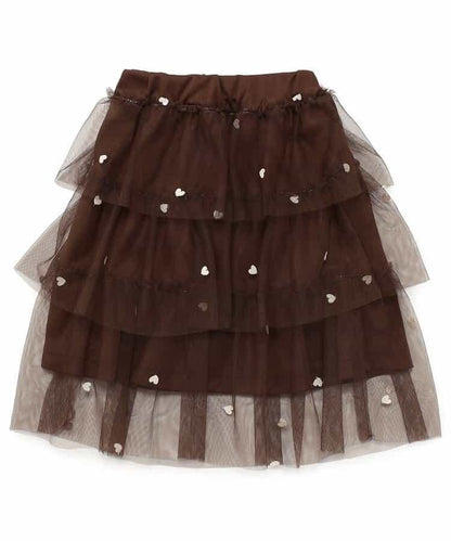 ハート総柄刺繍チュールスカート