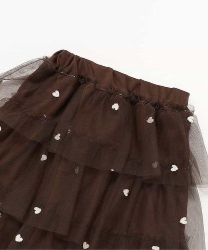 ハート総柄刺繍チュールスカート