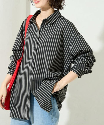 ストライプバックレースアップシャツ【限定展開】