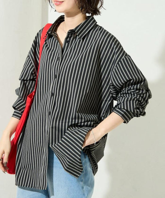 ストライプバックレースアップシャツ【限定展開】