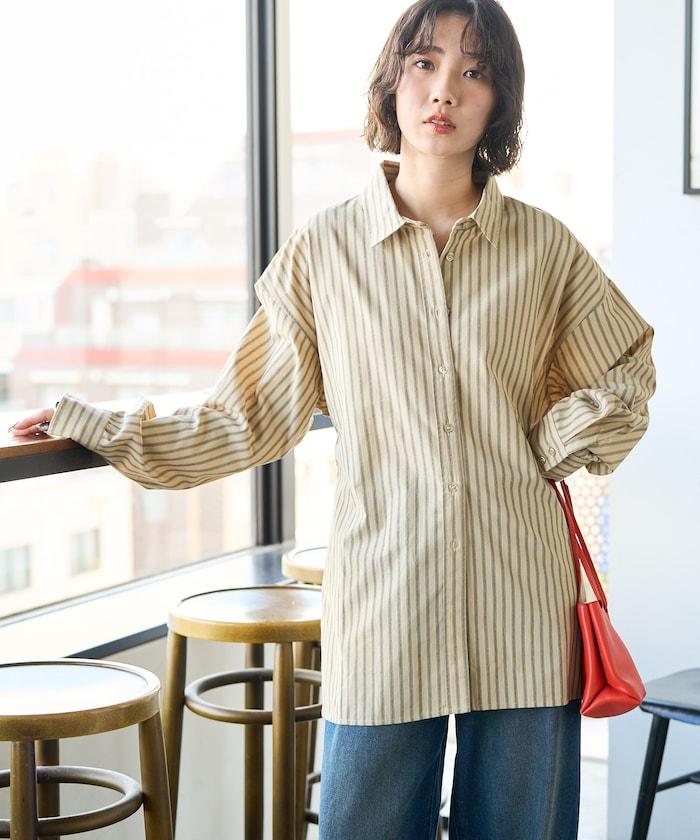 ストライプバックレースアップシャツ【限定展開】