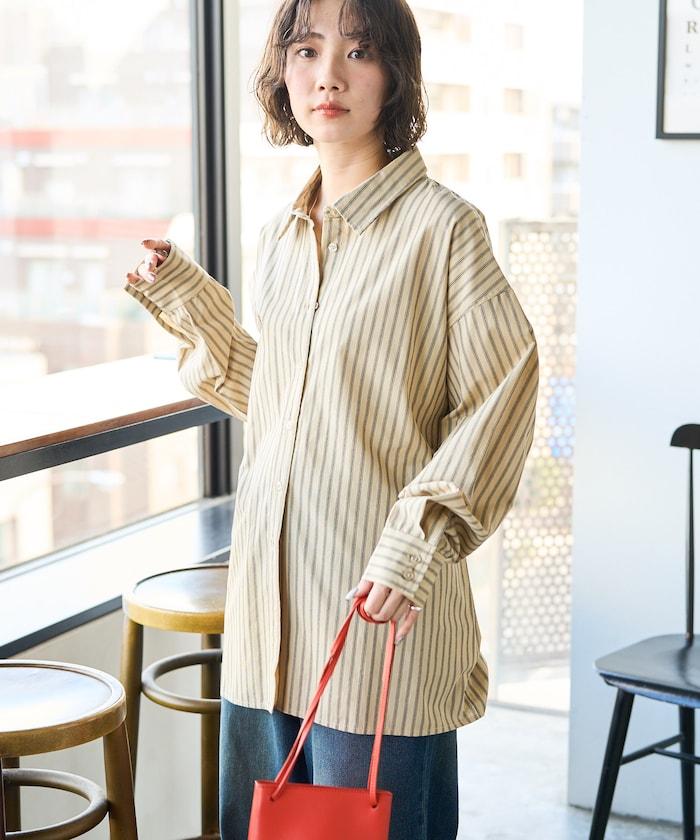 ストライプバックレースアップシャツ【限定展開】