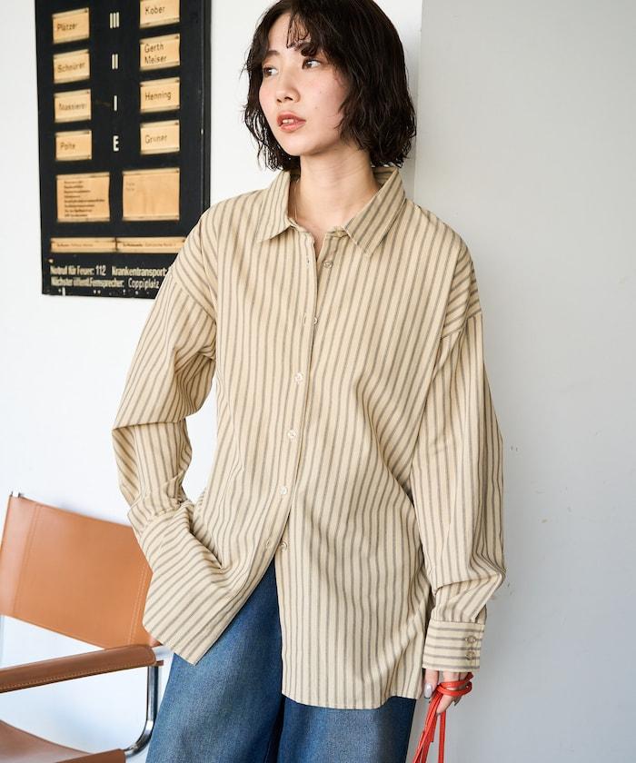 ストライプバックレースアップシャツ【限定展開】