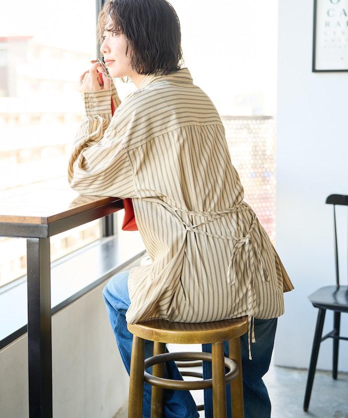 ストライプバックレースアップシャツ【限定展開】