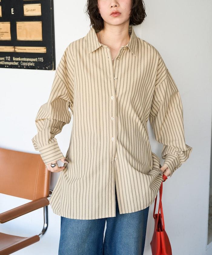 ストライプバックレースアップシャツ【限定展開】