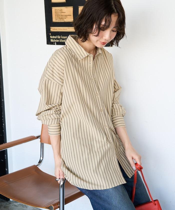 ストライプバックレースアップシャツ【限定展開】