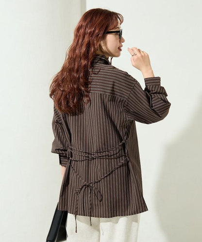 ストライプバックレースアップシャツ【限定展開】